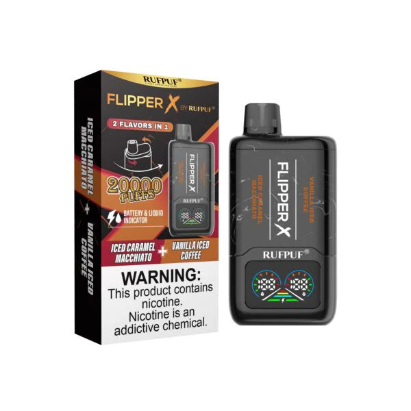 Flipper X iced caramel macchiato + vanilla iced coffee Disposable 2000 - Karachi Vapers Flipper X iced caramel macchiato + vanilla iced coffee Disposable 2000 - Karachi Vapers