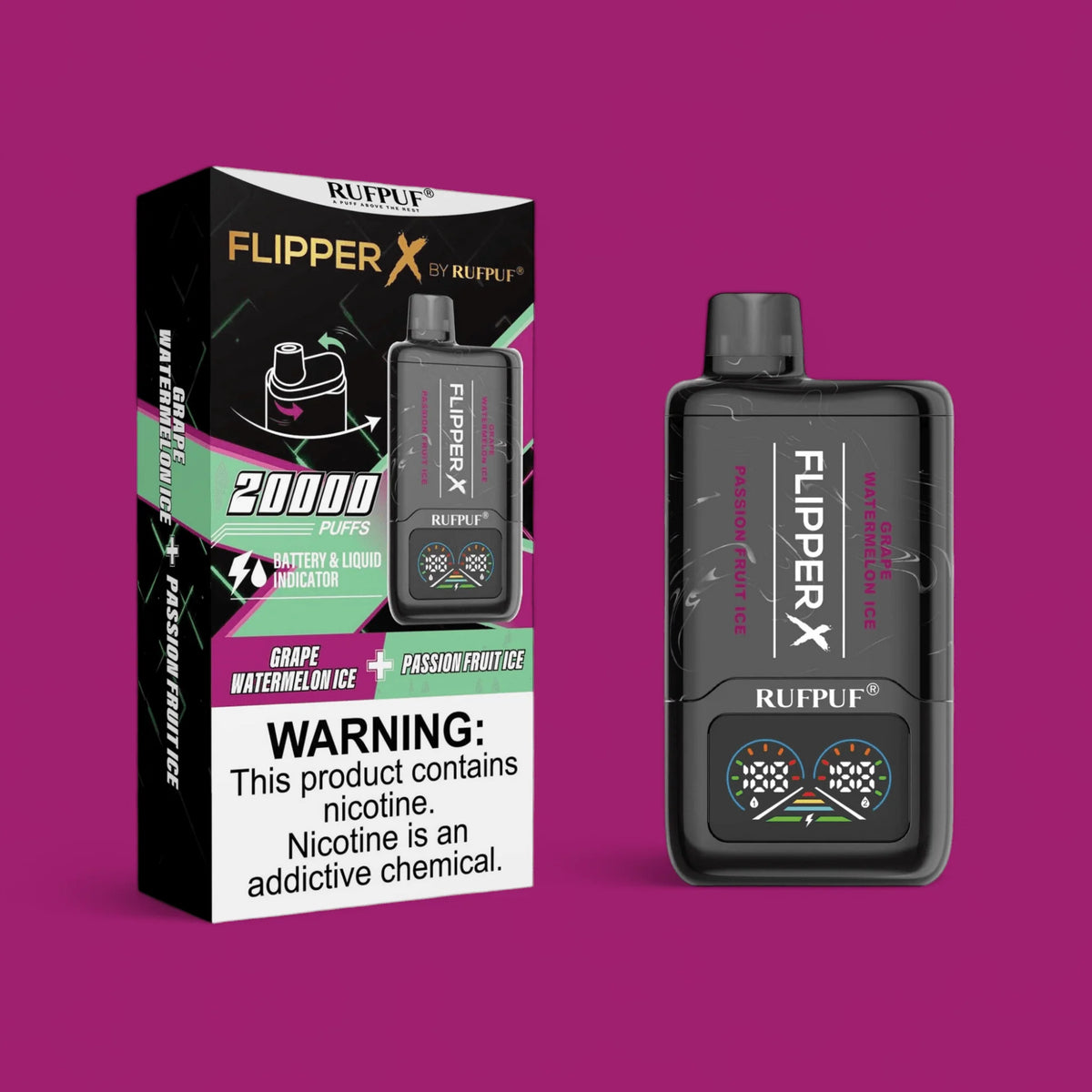 Flipper X Grape Watermelon Ice + Passion Fruit Ice Disposable 20000puff