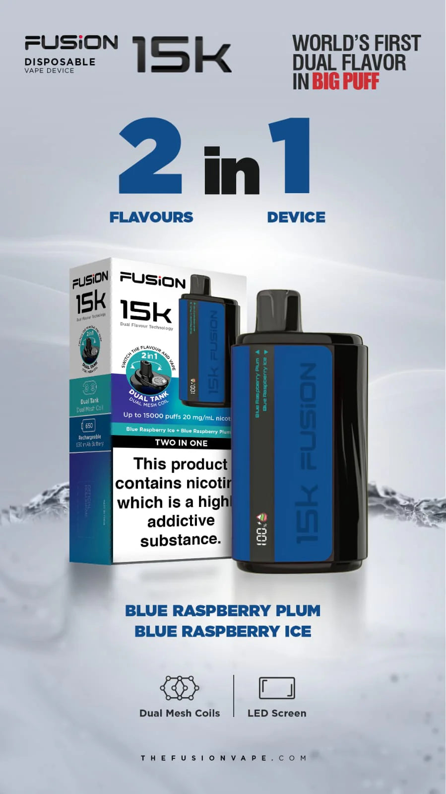 BLUE RASPBERRY PLUM + BLUE RASPBERRY ICE - IVG FUSION 2 IN 1 DISPOSABLE 15000 PUFFS 20MG