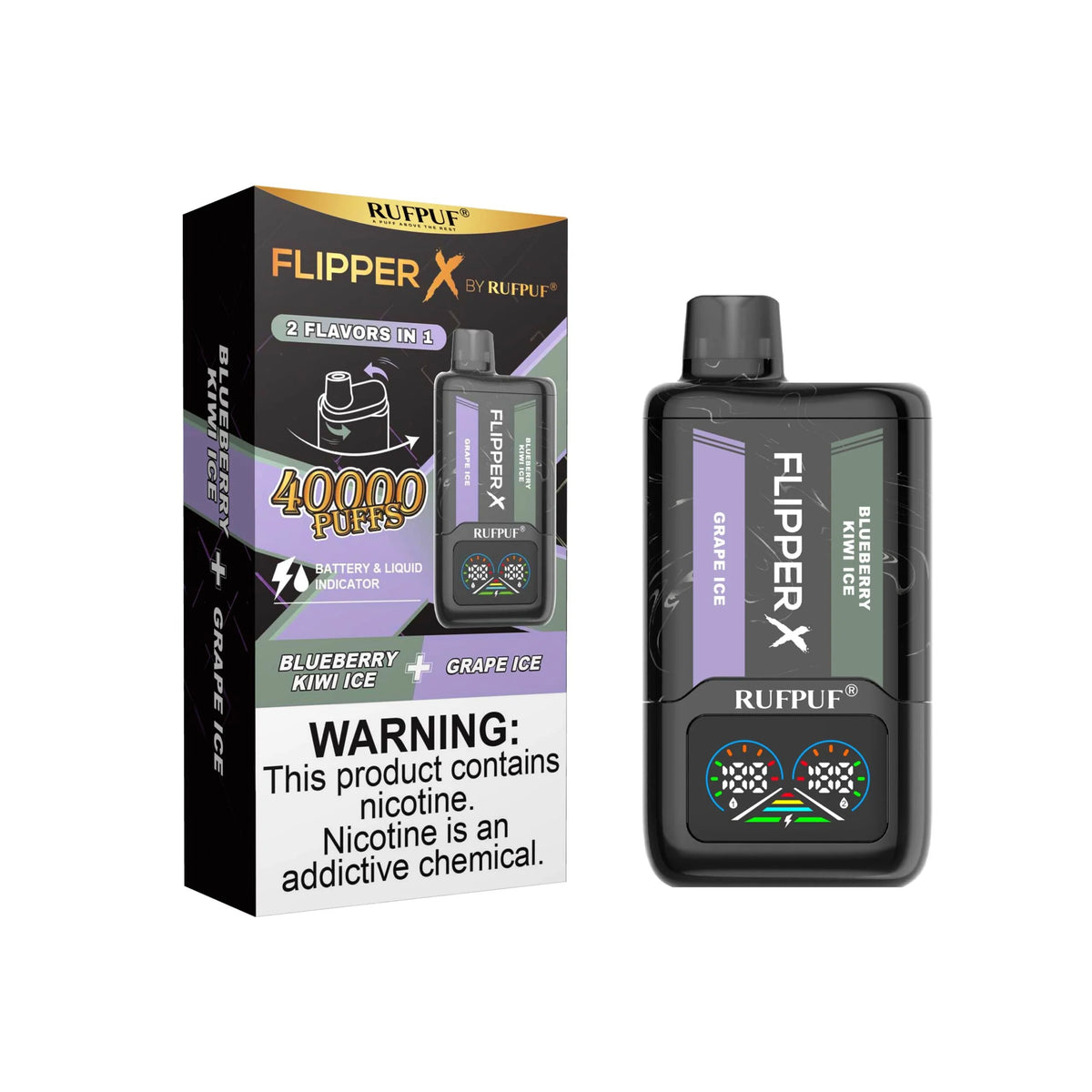 Flipper X Blueberry Kiwi Ice + Grape Ice 40,000 Puff Disposable