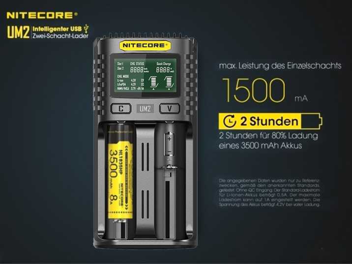 Nitecore UM2 Dual Slot Digital LCD Battery Charger