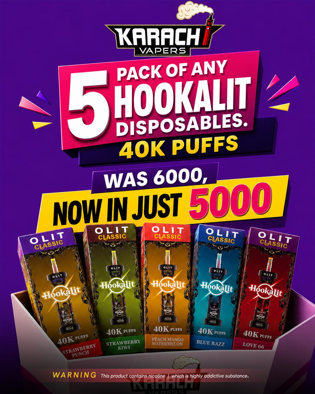 Pack Of Any 5 Olit Hookalit Disposable 40K Puffs